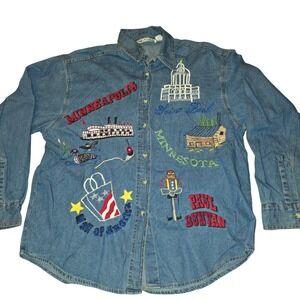 Jane Ashley Size Large Denim Button-Up Shirt Minnesota Minneapolis St Paul 1990s